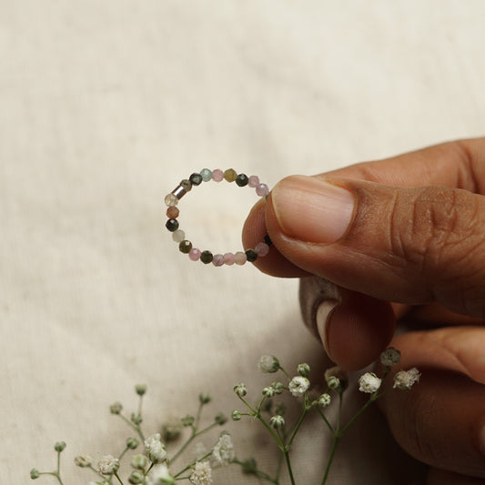 Elastic Anti-Anxiety Fidget Ring Made of Natural Faceted Gemstone Beads - Tourmaline