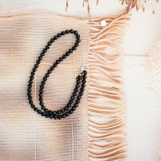 Dainty Black Tourmaline Necklace - Natural Gemstones & Sterling Silver Clasp