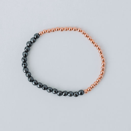 Dainty Copper Bracelet with Faceted Hematite Beads - Stretchy and Stackable