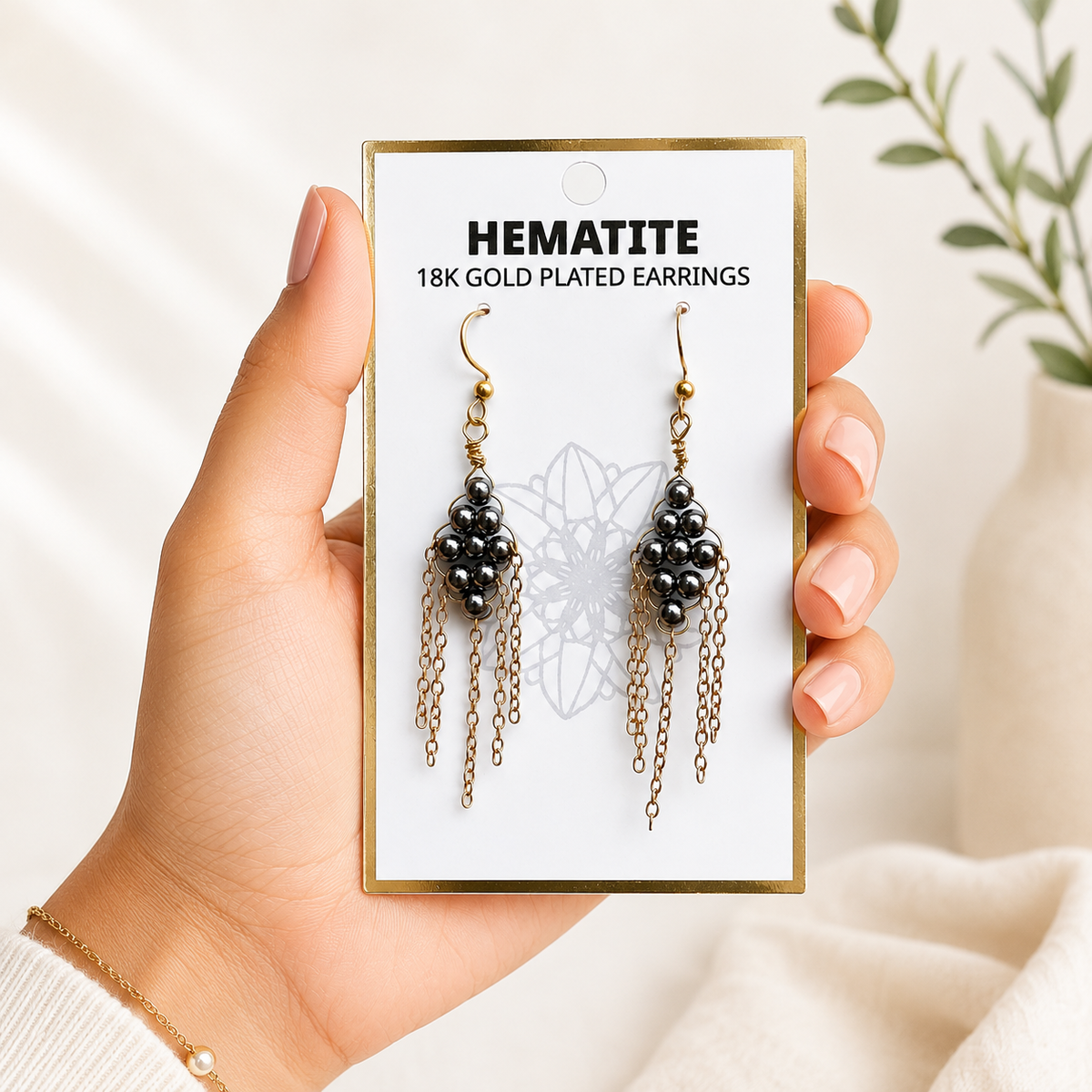Hematite Tassel Earrings - 18 K Gold Plated