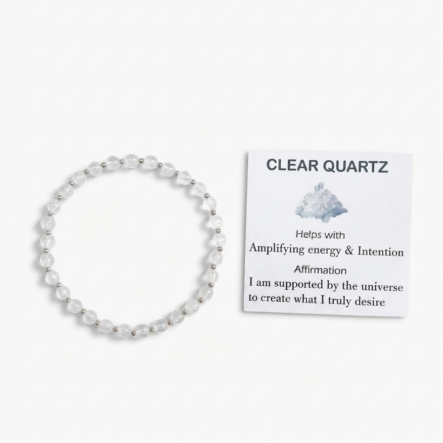 Clear Quartz Stretch Bracelet - Tarnish Free and Waterproof