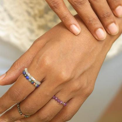 Elastic Anti-Anxiety Fidget Ring Made of Natural Faceted Gemstone Beads - Phoenix Lazuli