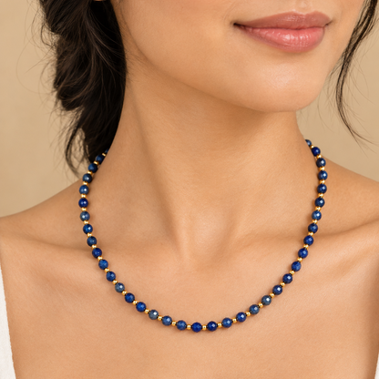 Dainty Lapis Lazuli Necklace - Natural Gemstones & 18K Gold Plated Anti-Tarnish Chain