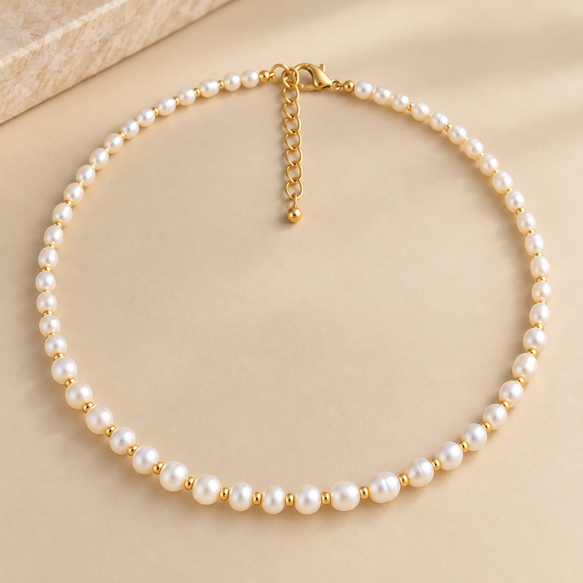 Dainty Faceted Pearl Necklace - Natural Gemstones & 18K Gold Plated Anti-Tarnish Chain