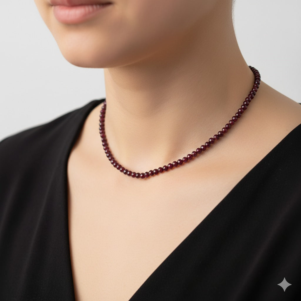 Dainty Faceted Garnet Necklace - Natural Gemstones & Sterling Silver Clasp