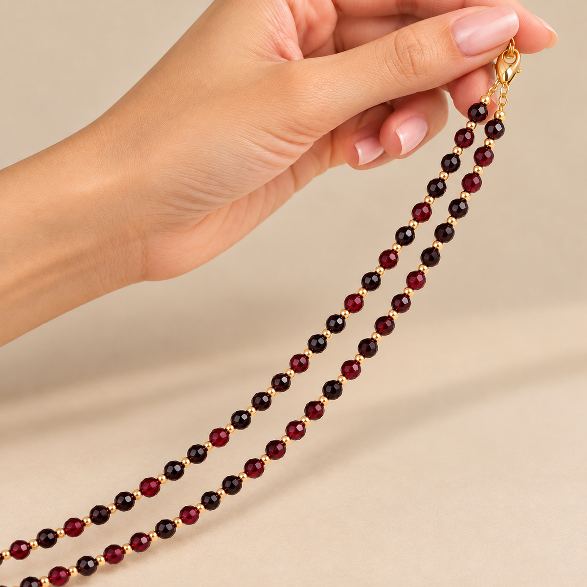 Dainty Garnet Necklace - Natural Gemstones & 18K Gold Plated Anti-Tarnish  Chain