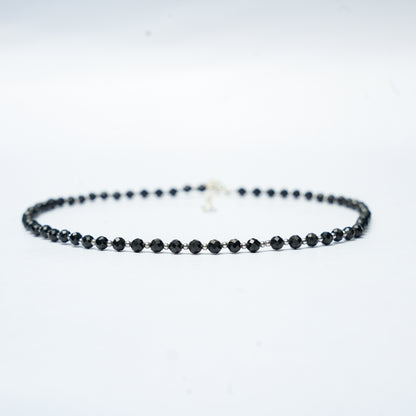 Dainty Black Tourmaline  Necklace - Natural Gemstones & Sterling Silver Clasp