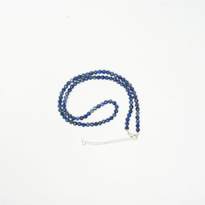 Dainty Faceted Lapis Lazuli Necklace - 4mm Natural Gemstones & Sterling Silver Clasp