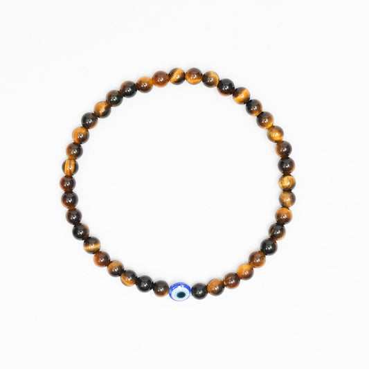 Tiger Eye stretchy Bracelet with an evil eye bead