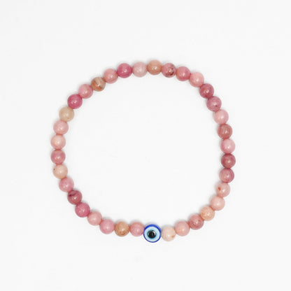 Natural Rhodonite stretchy Bracelets with an evil eye bead