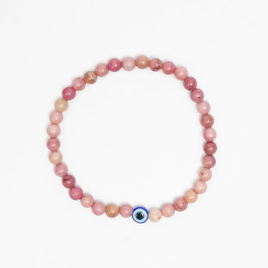 Natural Rhodonite stretchy Bracelets with an evil eye bead