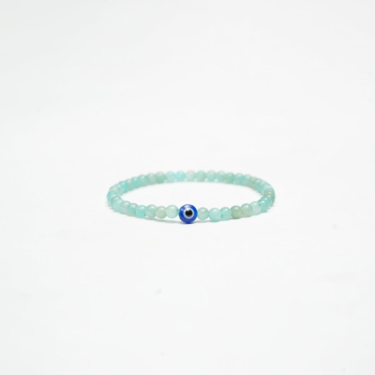 Natural Amazonite stretchy Bracelet with an evil eye bead