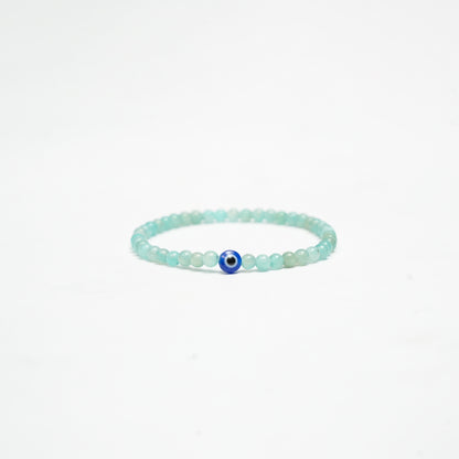 Natural Amazonite stretchy Bracelet with an evil eye bead