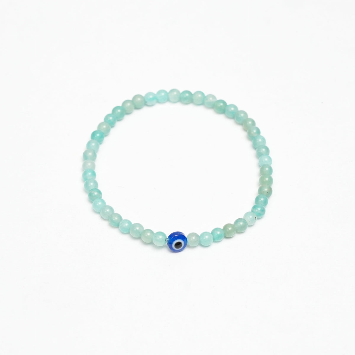 Natural  Amazonite stretchy Bracelet with SS and Evil eye Beads