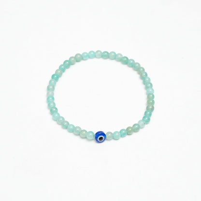Natural  Amazonite stretchy Bracelet with SS and Evil eye Beads