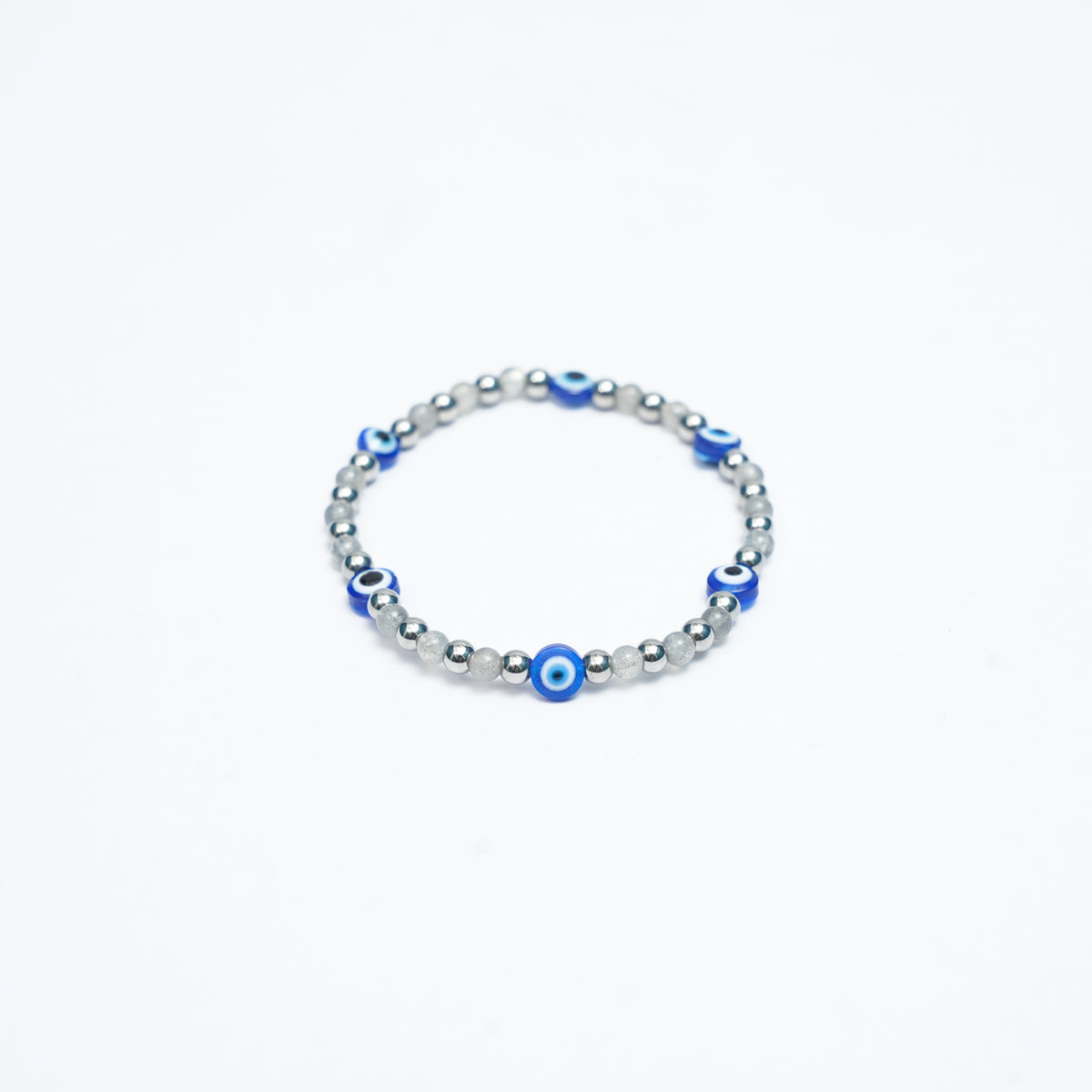 Gray Moonstone bracelet with Stainless steel and Evil eye beads