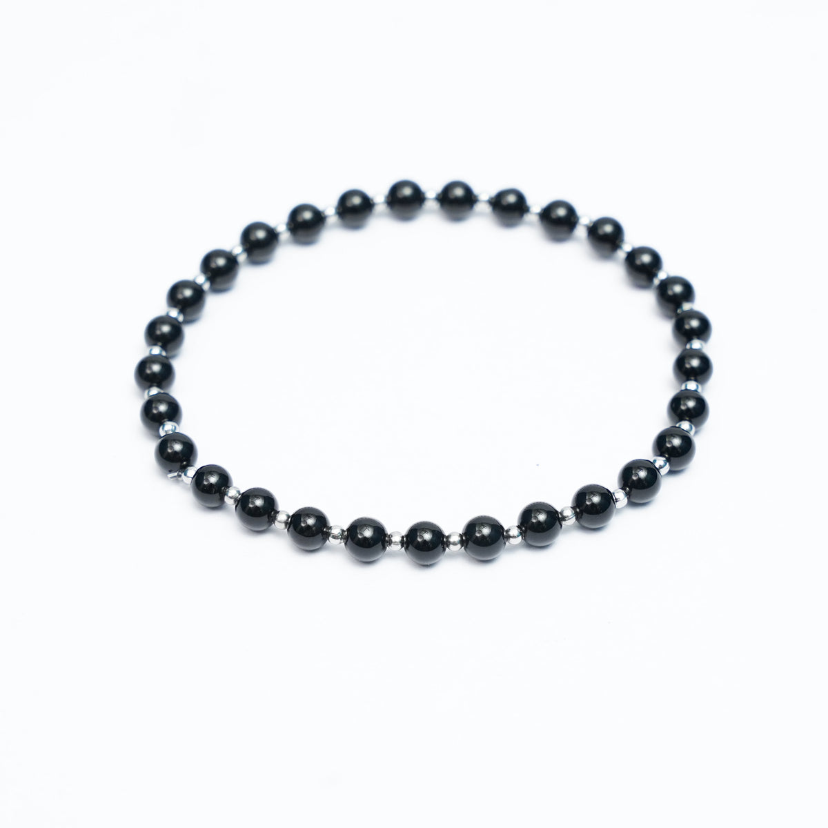 Natural Black Tourmaline Stretchy bracelet with Stainless steel beads