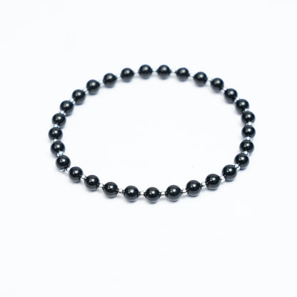 Natural Black Tourmaline Stretchy bracelet with Stainless steel beads