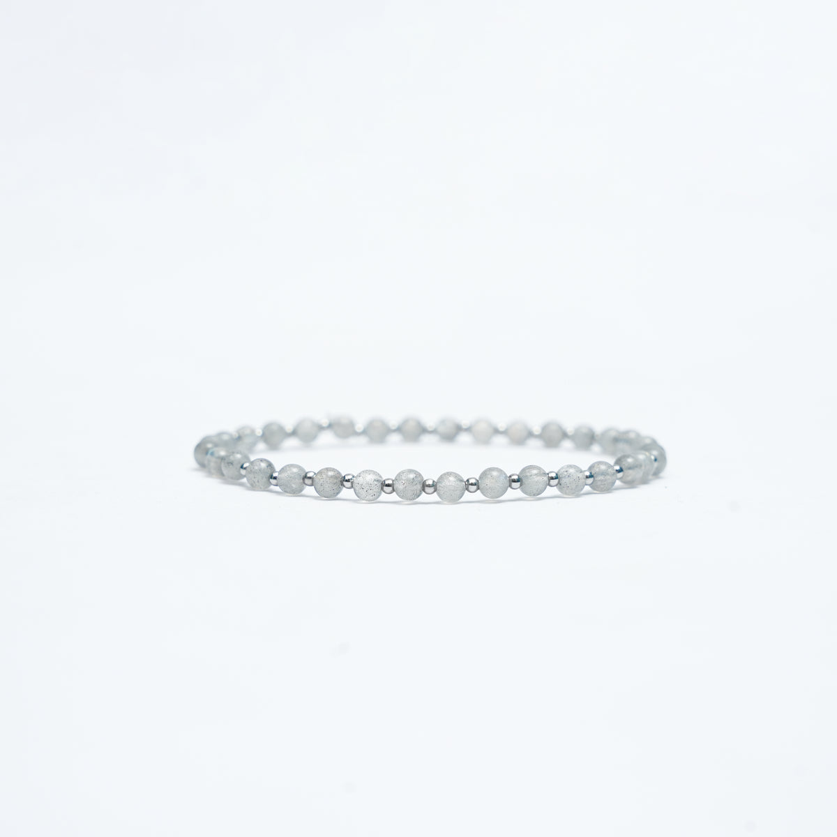 Natural Gray Moonstone Stretchy bracelet with Stainless steel beads