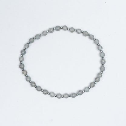 Natural Gray Moonstone Stretchy bracelet with Stainless steel beads