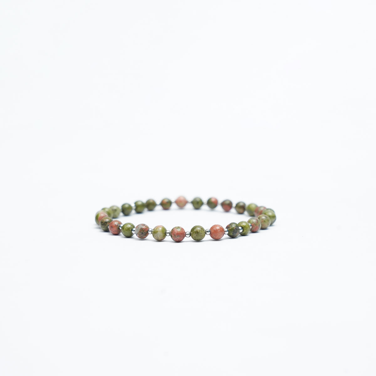 Natural Unakite stretchy bracelet with Stainless steel beads