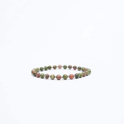 Natural Unakite stretchy bracelet with Stainless steel beads