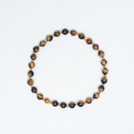 Natural Tiger's Eye stretchy bracelet with Stainless steel beads