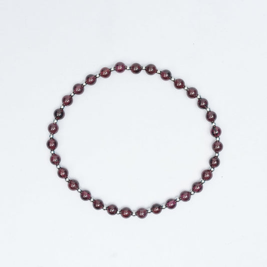 Natural Garnet stretchy bracelet with Stainless steel beads