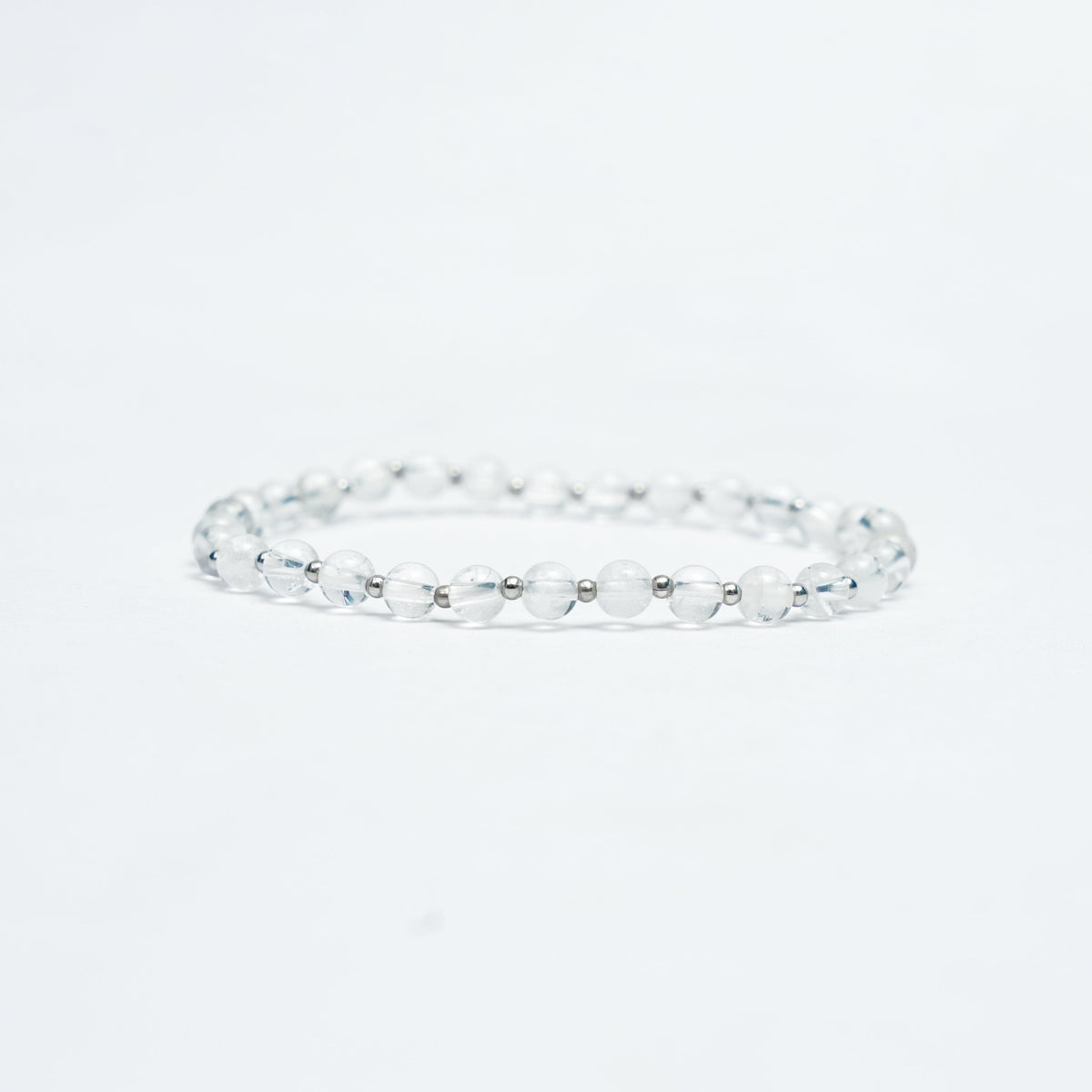 Natural Clear Quartz stretchy bracelet with Stainless steel beads