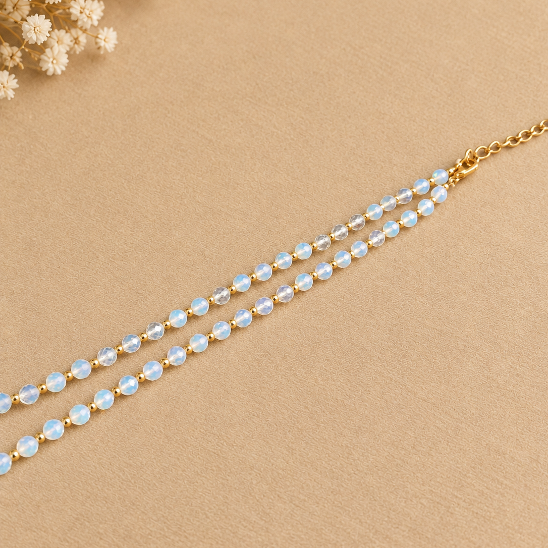 Dainty Opalite Necklace - Natural Gemstones & 18K Gold Plated Anti-Tarnish Chain