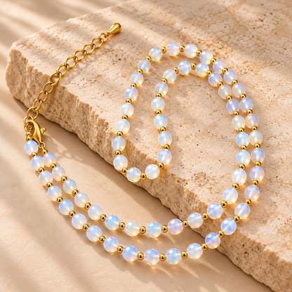 Dainty Opalite Necklace - Natural Gemstones & 18K Gold Plated Anti-Tarnish Chain