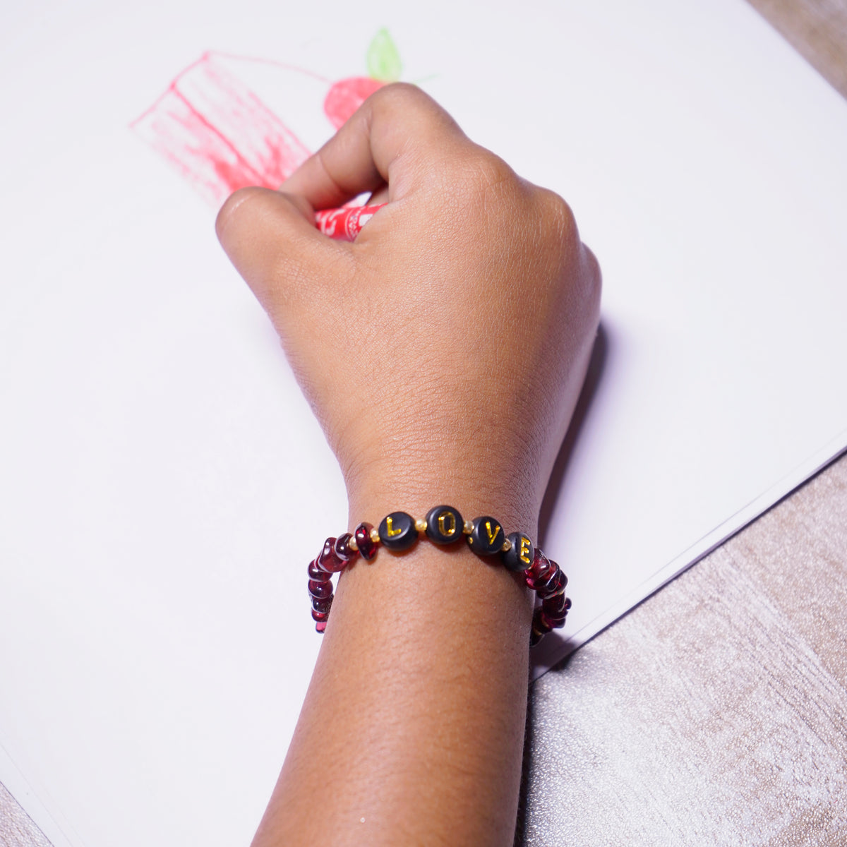 LOVE -  Garnet Chip Bracelet
