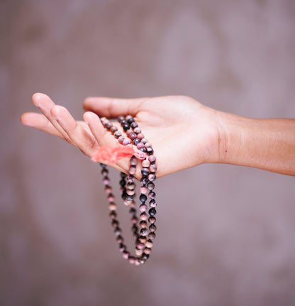 108 Matte Rhodonite and Rosewood Diffuser Mala - 6mm beads