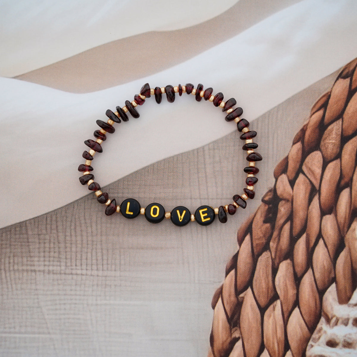 LOVE -  Garnet Chip Bracelet