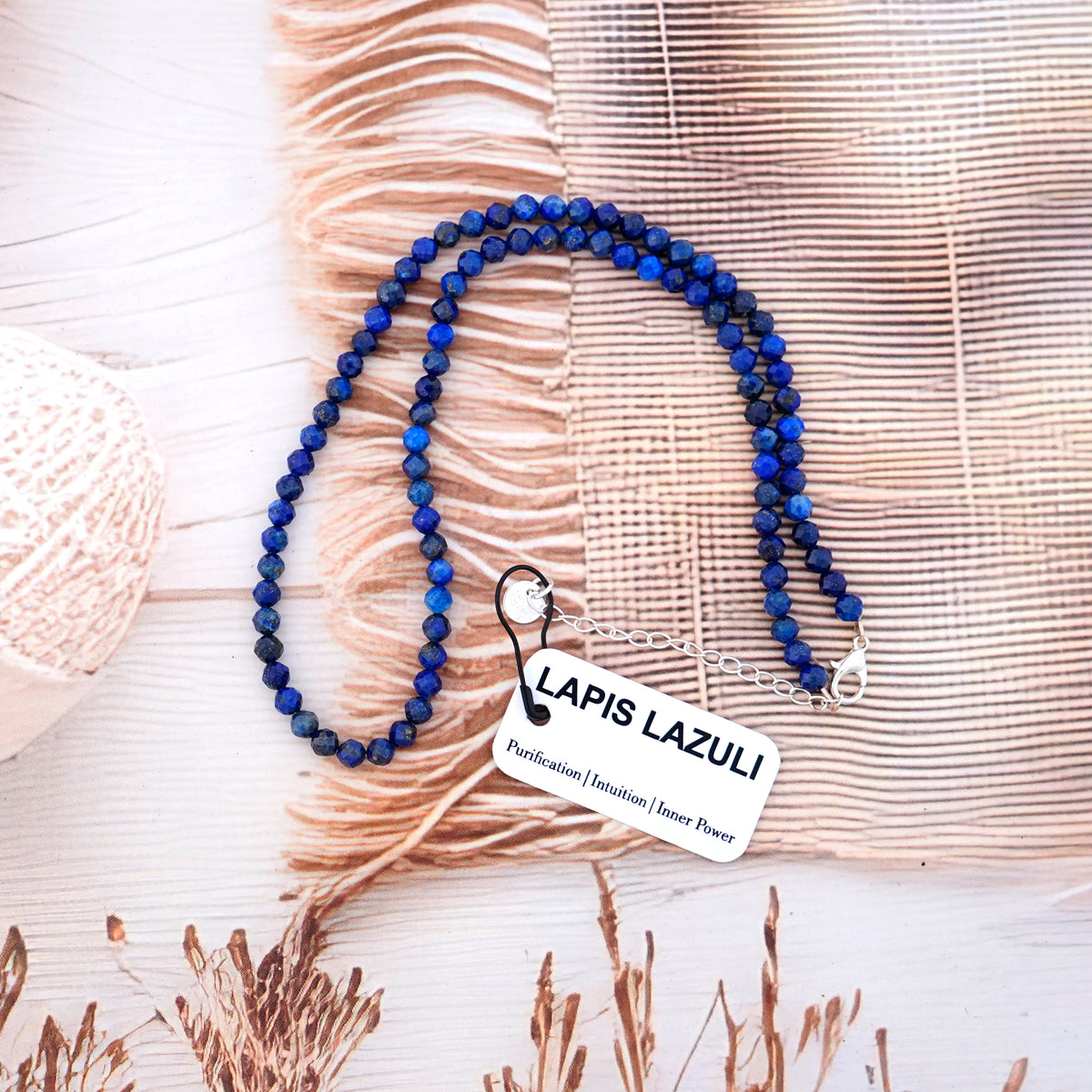 Dainty Faceted Lapis Lazuli Necklace - 4mm Natural Gemstones & Sterling Silver Clasp