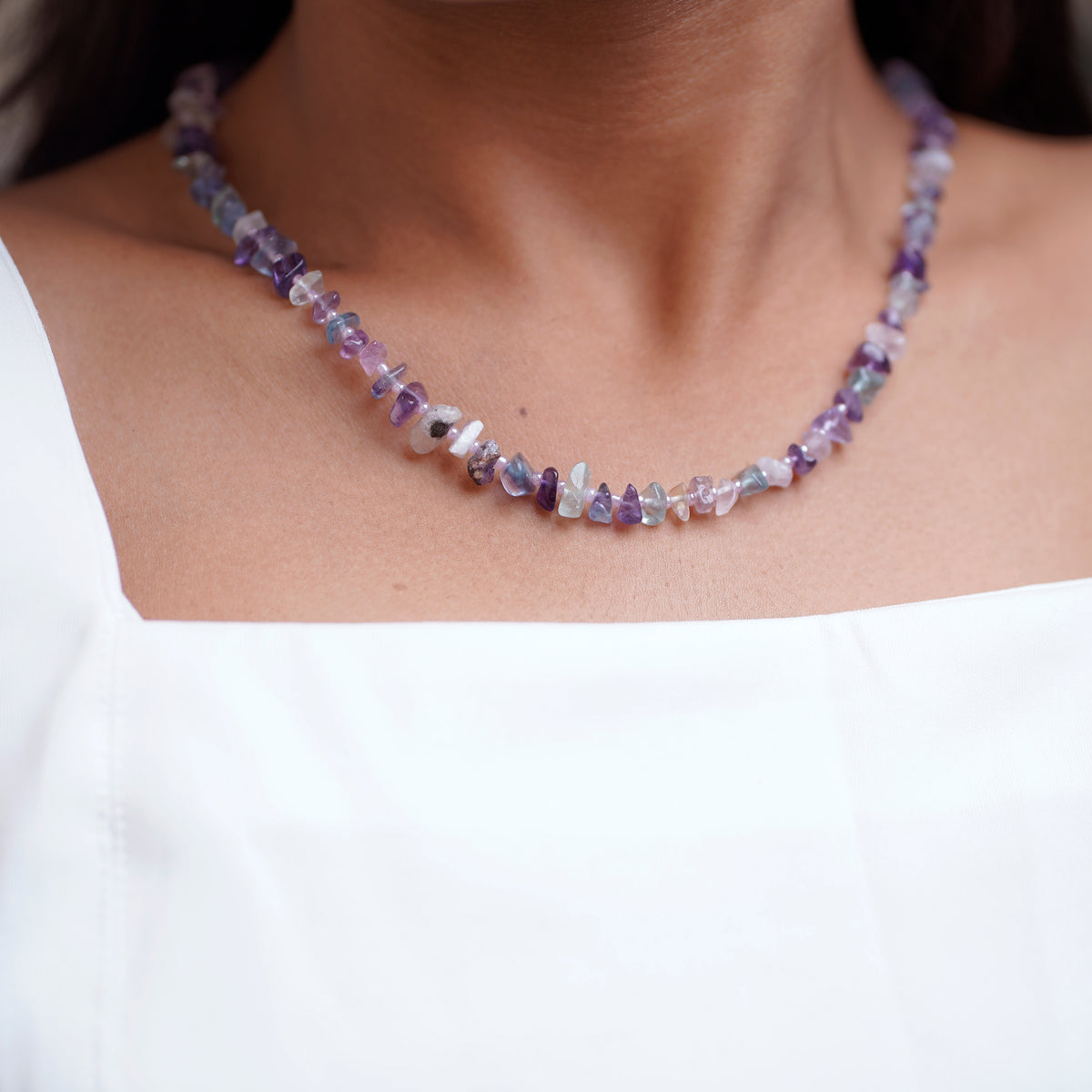 Natural Fluorite Chip bead Necklace - adjustable length