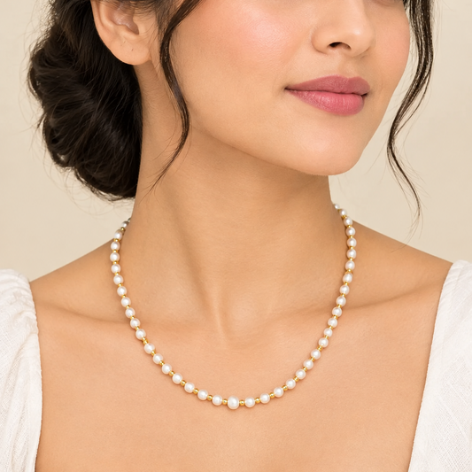 Dainty Faceted Pearl Necklace - Natural Gemstones & 18K Gold Plated Anti-Tarnish Chain