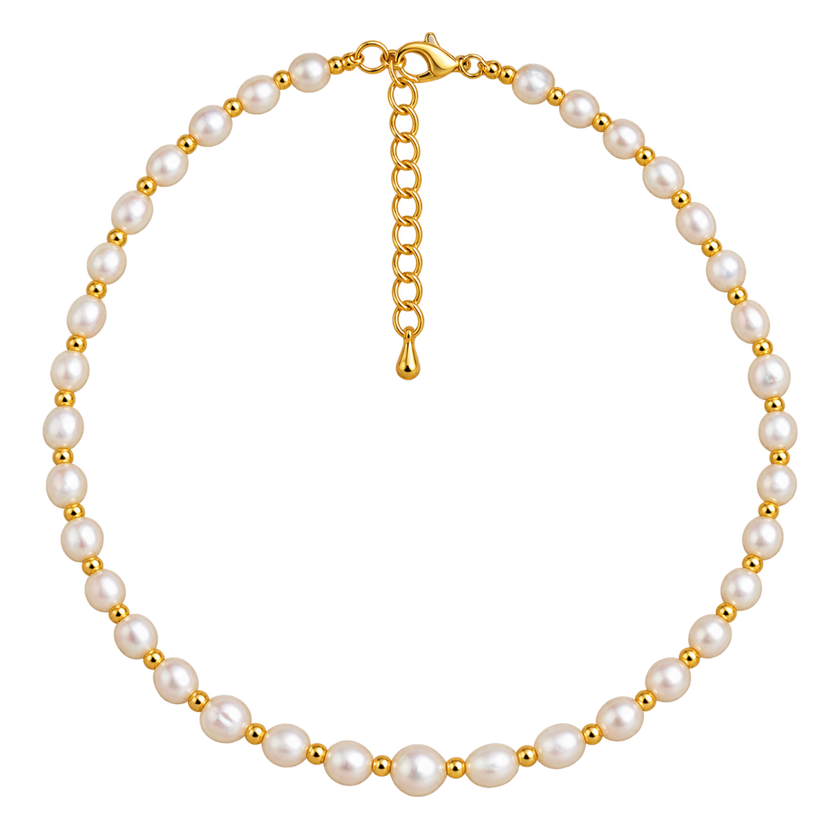 Dainty Faceted Pearl Necklace - Natural Gemstones & 18K Gold Plated Anti-Tarnish Chain
