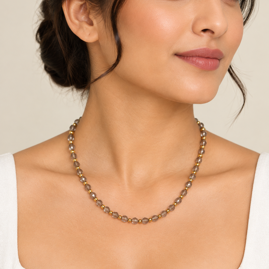 Dainty Smoky Quartz Necklace - Natural Gemstones & 18K Gold Plated Anti-Tarnish Chain