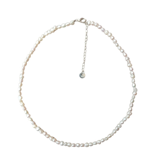 Dainty Pearl Necklace - 3-4mm Natural Pearl & Sterling Silver Clasp