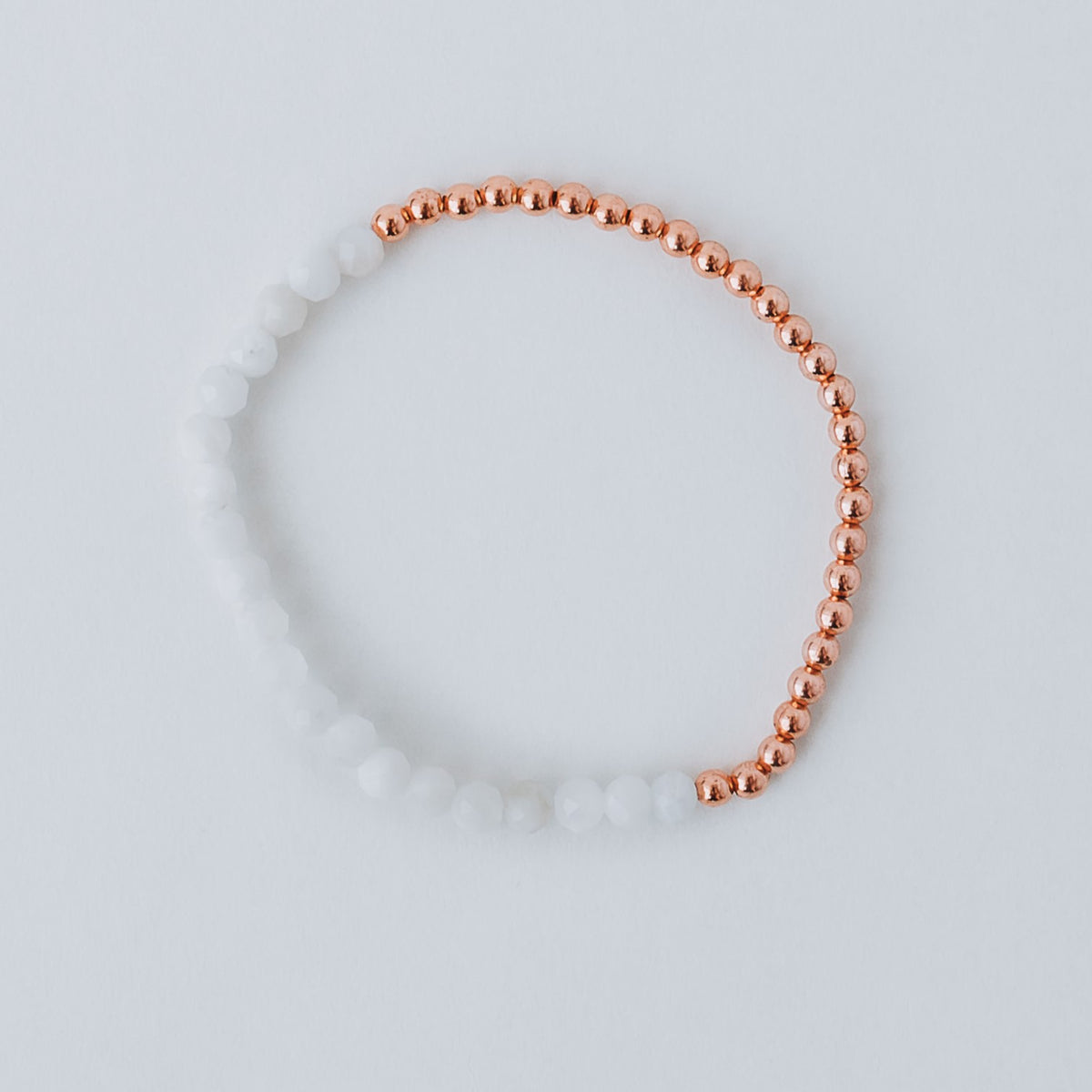 Dainty Copper Bracelet with Faceted Moonstone Beads - Stretchy and Stackable