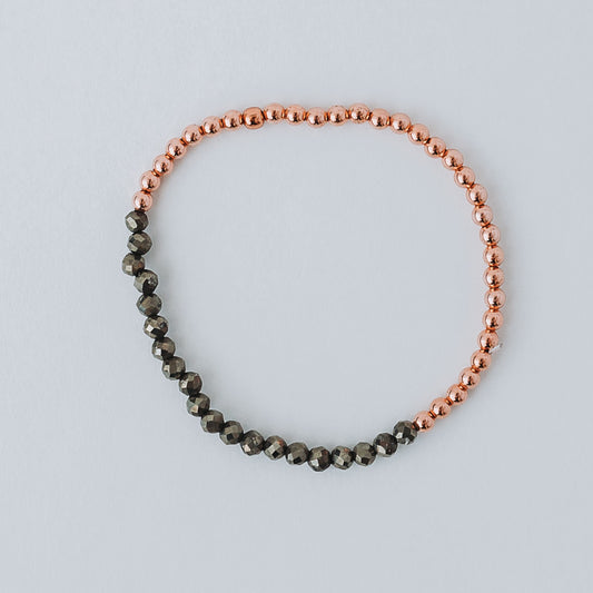Dainty Copper Bracelet with Faceted Pyrite Beads - Stretchy and Stackable