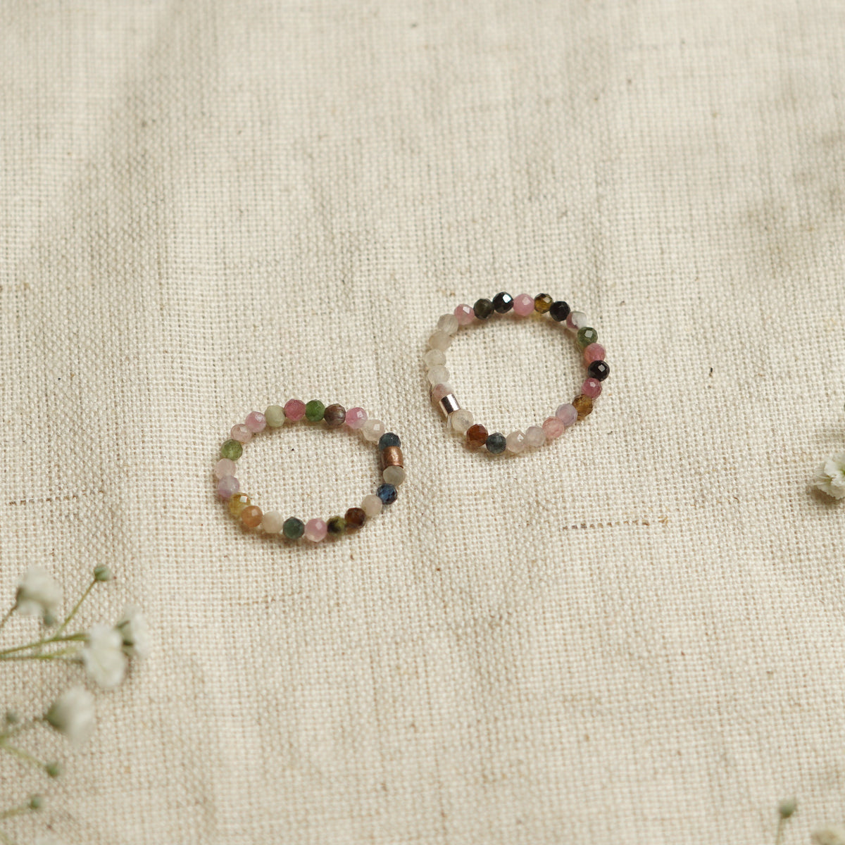 Elastic Anti-Anxiety Fidget Ring Made of Natural Faceted Gemstone Beads - Tourmaline
